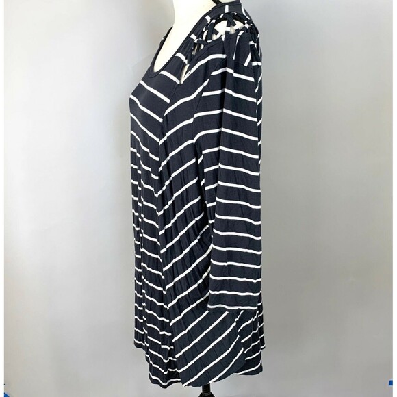 Maurices 24/7 Mini Shift A-line Dress Tunic Women 3XL B&W Stripe Detail Shoulder - Picture 11 of 11